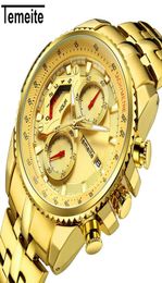 Temeite Fully Functional Men Watches Top Brand Luxury Golden Quartz Watch Waterproof Male Wristwatch Relogio Dourado Masculino6412112