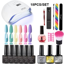 Dryers Limegril Nail Gel Manicure Set 18pcs Lamp Gel Tool Kit for Nail Art Uv Lamp Permanent Nail Gel Polish Set with Base Top Coat Set