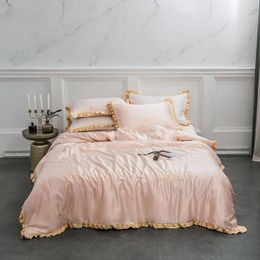 Bedding Sets Evich Silk Light Pink Color Comforter Set Single Full For Spring And Summer Pillowcase Bedroom Sheet Cover Home Textile