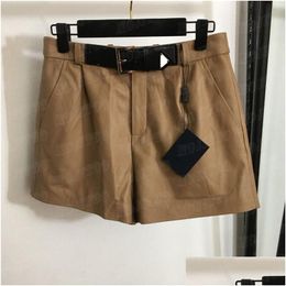 Womens Plus Size Pants Genuine Leather Short Pant For Women Designer Metal Badge Fashion Shorts High Grade Streetwear Drop Delivery Ap Otn5F