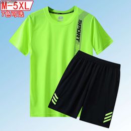 Quick Drying Sports Suit Mens Running Short Sleeved Summer Ice Silk T-shirt with Added Fat Clothes Basketball Training Fitness 4qwa