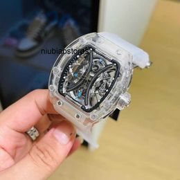 Automatic Fashion Mens Mechanical Watch Transparent Snow Glass Hollowed Out Personalised Tape Sports Designers Waterproof Wristwatches Stainless steel 8I