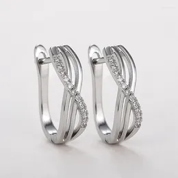 Hoop Earrings Huitan Fashion Cross For Women Silver Color Circle Earring With White CZ Stone 2024 Modern Lady's Ear Accessories