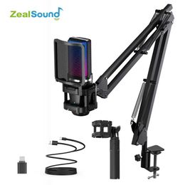 Microphones Zealsound RGB Recording Microphone With Articulated Arm/USB Condenser Mic with Tripod For Gaming Podcasting Streaming Youtube 240408