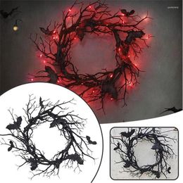 Decorative Flowers Simulation Black Twig Bat Halloween Garland LED Shinning Round Home Party Living Room Front Door Hanging Decoration