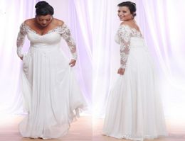 Long Sleeves Plus Size Wedding Dresses Modest Vneck Applique Beach country Wedding Gowns Off The Shoulder Bridal Gowns Vestido De9542261