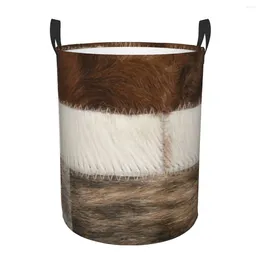 Laundry Bags Cowhide Modern Decor Patches Basket Collapsible Leather Animal Fur Baby Hamper For Nursery Toys Organiser Storage Bins