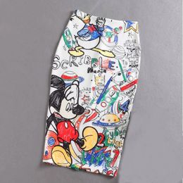 Womens Pencil Skirt High Waist Slim Skirts Print Large Size Japan Cartoon Summer Young Girl Female Falda Sexy Club 240402