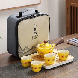 Teaware Sets Portable Travel Tea Set Ceramic Kungfu Automatically Rotates A Pot Of Four Cups Side Handle Teapot