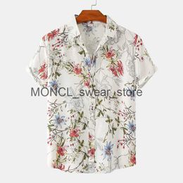 Men's Casual Shirts Vintage Flower Hawaiian Shirt Seaside Quick Dry Button Summer Holiday Lapel Short Sleeve Top Mens Clothing H240408