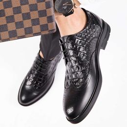 Light Luxury and High-end Mens Business Leather Shoes with Cowhide Crocodile Pattern on the Top Layer Suit Formal