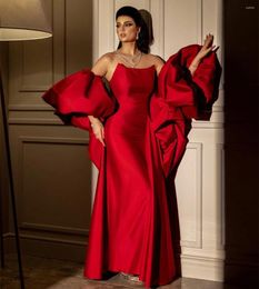Party Dresses Elegant Long Red Taffeta Evening With Puff Sleeve Mermaid Strapless Floor Length Formal Dress For Wome