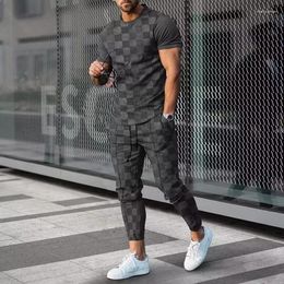 Men's Tracksuits Summer Men Fashion Trend Trousers 2 Pieces Tracksuit 3D Print Outfit Set T-shirts Long Pants Sportwear Jogging Suit