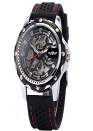 2022 New Winner Black Rubber Band Automatic Mechanical Skeleton Watch For Men Fashion Gear Wrist Watch Reloj Army Hombre Horloge4763143