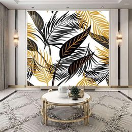 Shower Curtains Abstract Tropical Floral Black Gold Peel And Stick Wallpaper Paper Waterproof Printing Self Adhesive Removable