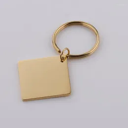 Keychains 30x30mm Cars Key Decorations Chain Custom Engraved Plating Stainless Steel Square Pendant Keychaiin Plant Keychain