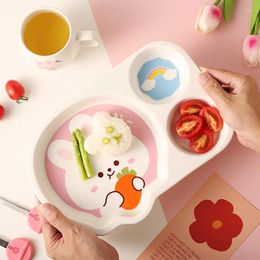 Plates Cartoon Children'S Plate Ceramic Dividing Fat Reducing Dinner For One Person Tableware Three Rice Breakf