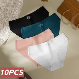 10 Pieces Womens Silk Briefs Sexy V Waist Female Underpants Pcs Seamless Underwear Panties Lingerie SL Tangas 240408