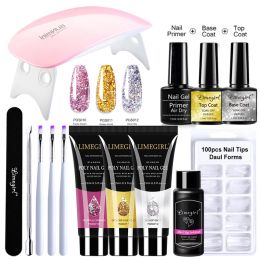 Kits Limegirl Polygels Kit Lamp Gel Polish Set All for Manicure Nails Art Gel Glitter For Nail Extensions Tool Kit Professional