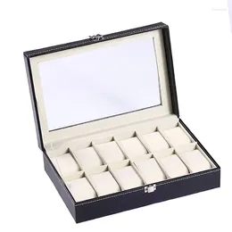 Watch Boxes Luxury Pu 12 Slots Storage Box Leather Jewelry Case Organizer Black Pillows Display Cabinet Gift