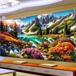 5D DIY Large Diamond Painting Cross Mountain River Forest Landscape Wall Art Full Round Drill Embroidery Home Decor 240407