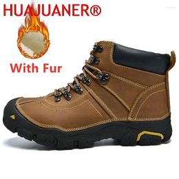 Boots Genuine Leather Men Hiking Shoes Warm Winter Mens Casual Soft Anti-slip Outdoor Walking High Quality