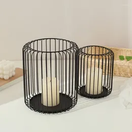 Candle Holders Modern Black Retro Holder Candlestick Metal Iron Wire Lantern Ornaments