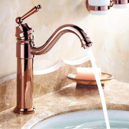 Bathroom Sink Faucets Deck Mounted Basin Faucet Rose Gold Finish Mixer And Cold Water RS338