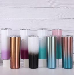 20oz Gradient skinny tumbler double wall stainless steel vacuum flask bottle insulated skinny tumblers with slide lid and straws6483588