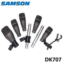 Microphones Samson 7piece Drum Mic Kit Instrument Recording Condenser Mic Fullrange Microphone Package For Professional Drummers Dk707 SET