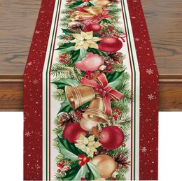 Christmas Tree Linen Table Runner Kitchen Dining Table Decor Farmhouse Table Runners for Dining Table Christmas Decorations 240325