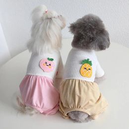 Dog Apparel Jumpsuits Vegetable Pattern Four Legs Stripe Puppy Clothes Adorable Round Neck Breathable Cat Pet Supplies