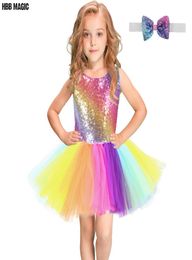 Rainbow Sequins Tutu Dress For Kids Fashion Backless Sleeveless Tulle Dress Girls Clothes Colourful Children Girl Party Dress 28 J8587262