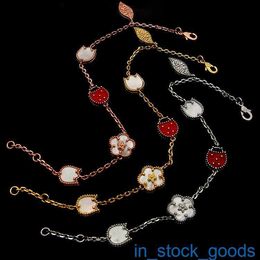 Seiko Edition Original 1to1 Brand Logo Womens Bracelets red live broadcast Jewellery New Womens shell five flower Ladybug Adjustable Chain Bracelet for Women