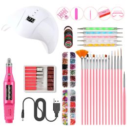 Guns All in Nail Sets Uv Led Lamp Dryer with Electric Drill Hine Nail File Nails Brushes Dried Flowers Rhinestones Polishing Strip