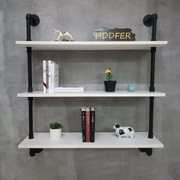 Rustic White Industrial Pipe Shelving with Wood Planks - 30 Inch Floating Shelves for Farmhouse Decor, Bathroom Storage and Bookshelf Display