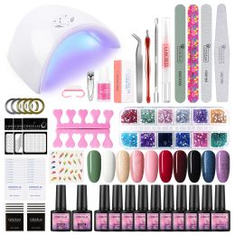 Dresses Gel Nail Polish Set with Lamp Top Base Coat Glitter Semi Permanent Nails Gels Soak Off Varnish Kit Nail Art Tools