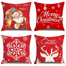 Pillow 4pcs Festive Atmosphere Winter Christmas Cover Set Red Snow Flake Square Merry-Christmas Farmhouse Bedroom Reindeer