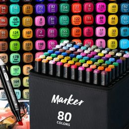 12-80 Colours Art Oily Marker Pen Set Double-Headed Sketching Oily Tip Based Markers Graffiti Manga For Students Art Supplies 240328