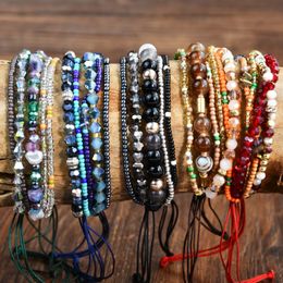 Bohemian Multilayers Bracelet Miyuki Seed Beads Faceted Glass Crystal Women Vacation Friendship Jewelry