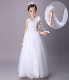 Princess Ball Gown White Lace Flower Girls Dresses For Weddings With Flowers Belt Knot Custom First Communion Dress Gown16800253894614