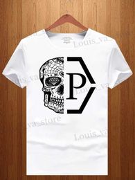 Men's T-Shirts Summer Trend Half-Skull T-shirt Graffiti Letter Printing Short Slve High Strt Style Casual Loose Shirt Men Women Cotton Top T240408