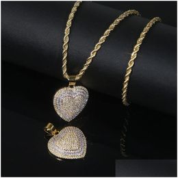 Pendant Necklaces Wholesale Two Tone Color Heart Necklace Iced Out Shiny Cubic Zirconia Hip Hop Jewelry For Girls Women Man Boy Gift D Otwxn