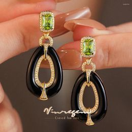 Dangle Earrings Vinregem 1CT Lab Created Sapphire Black Enamel Gemstone Drop For Women Vintage 925 Sterling Silver Fine Jewelry