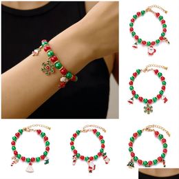 Charm Bracelets Christmas Festive Bracelet Santa Claus Tree Cane Lobster Clasp Adjustable Drop Delivery Jewelry Dhlvm