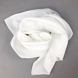 Women Real Silk Scarf Square Neck Shawls Lady White Solid Crepe Bandana Hair Band Kerchief Scarf Hijabs for DIY Painting 240407