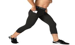 3 4 Length Compression Pants Men Basketball Leggings Mens Workout Capri Legging Fitness Men With Pockets Gym Tights231L7244245
