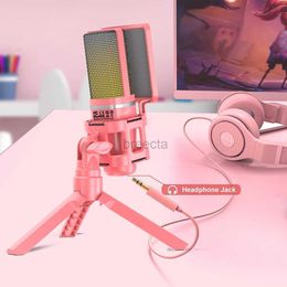 Microphones ZealSound RGB USB Condenser Microphone Studio Recording Mic for PC Computer Streaming Video Gaming Podcasting Vocal Pink Colour 240408