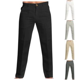 Pantaloni di lino casual tascabile da uomo Solido pantalone grigio bianco plus size 3xl eleganti pantaloni della moda uomini streetwear 240407