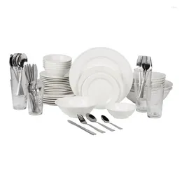 Plates 10 Strawberry Street Nova White Round 62-Piece Stoare Dinnerware Set Service For 6